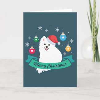 Carte Joyeux Noël de Spitz Dog japonais personnalisable