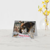 Carte Joyeux Noël de votre chat mignon (Fleur jaune)