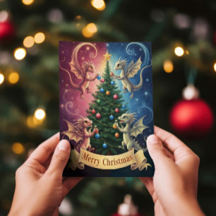 Carte Joyeux Noël des dragons d'ornement