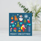 Carte Joyeux Noël dessins animés pixel (Debout devant)