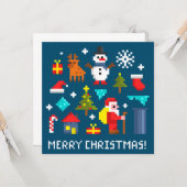 Carte Joyeux Noël dessins animés pixel (Devant/Arrière en situation)