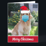 Carte Joyeux Noël Drôle Chien dans le Masque Visage<br><div class="desc">Rien ne dit Joyeux Noël lors d'une pandémie comme un récupérateur d'or portant un masque et un casquette du Père Noël. Un petit humour de vacances en quarantaine pour 2020,  l'année du covid,  des masques,  et beaucoup de temps à la maison avec votre chien.</div>
