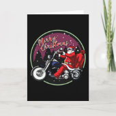 Carte Joyeux Noël Drôle de Père Noël à moto Cadeaux (Devant)
