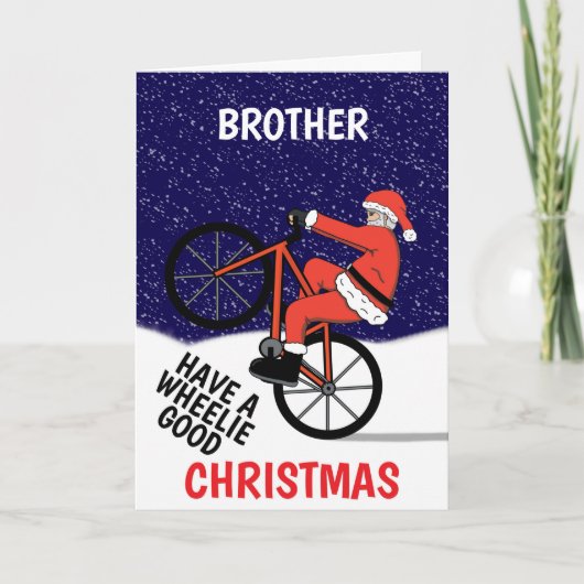 Carte Joyeux Noël drôle de Père Noël à vélo (Devant)