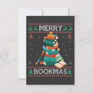 Carte Joyeux Noël Drôle Moche Xmas Sweater Bibliothèque 