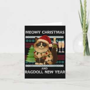 Carte Joyeux Noël Drôle Ragdoll Chat Chapeau de Père Noë