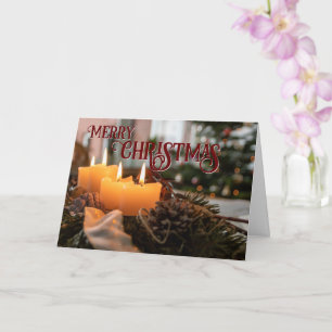 Carte Joyeux Noël élégant couronne de Noël bougies