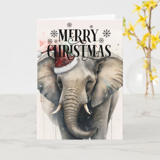 Carte Joyeux Noël éléphant mignon (Fleur jaune)