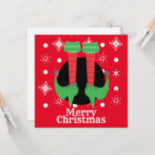 Carte Joyeux Noël Elfe pieds talons Flammes de neige (Devant/Arrière en situation)