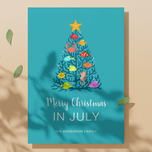 Carte Joyeux Noël en juillet Poissons d'arbre de corail
