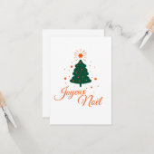 Carte Joyeux Noël en rouge : sapin classique et joyeux (Devant/Arrière en situation)