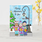 Carte Joyeux Noël Enfants Caroleurs Vacances (Fleur jaune)