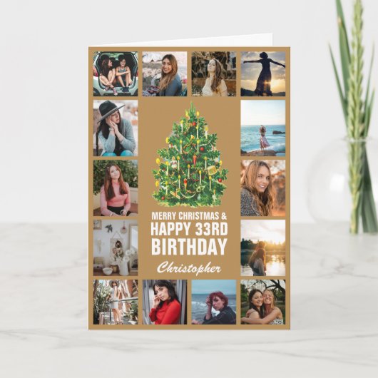 Carte Joyeux Noël et 33e Joyeux or d'anniversaire (Devant)