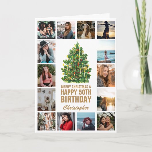 Carte Joyeux Noël et 50e Joyeux Anniversaire Photo (Devant)
