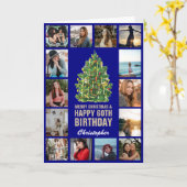 Carte Joyeux Noël et 60e Joyeux Anniversaire Bleu de la (Fleur jaune)