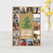 Carte Joyeux Noël et 80e Joyeux Anniversaire Or (Fleur jaune)