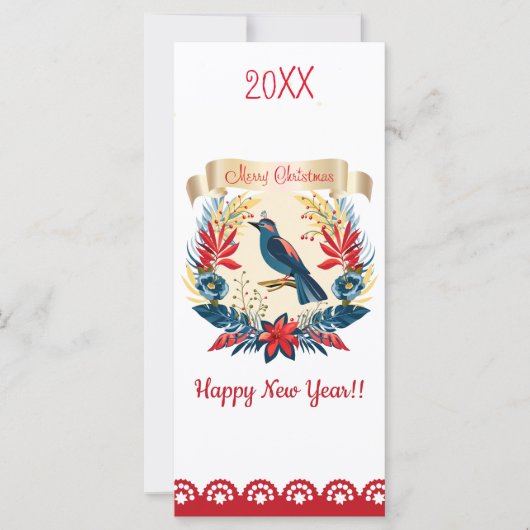 Carte Joyeux Noël et Bonne Année ! 20XX Oiseau bleu (Devant)