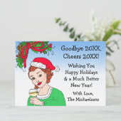 Carte Joyeux Noël et Joyeux Nouvel An Dame rétro (Debout devant)