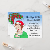 Carte Joyeux Noël et Joyeux Nouvel An Dame rétro (Devant/Arrière en situation)