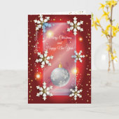 Carte Joyeux Noël et Nouvel An ! 20XX Silver Luxury Red (Fleur jaune)