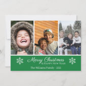 Carte Joyeux Noël Famille 3 Photo Snowflake (Devant)