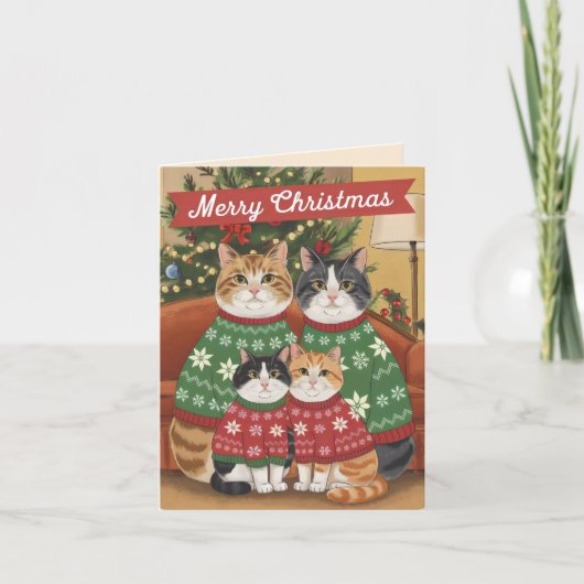Carte Joyeux Noël Famille de Chats (Devant)