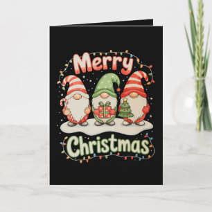Carte Joyeux Noël Famille Gnome Lumières Fêtes de Noël