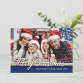 Carte Joyeux Noël Famille Photo Moderne Style Bleu (Debout devant)