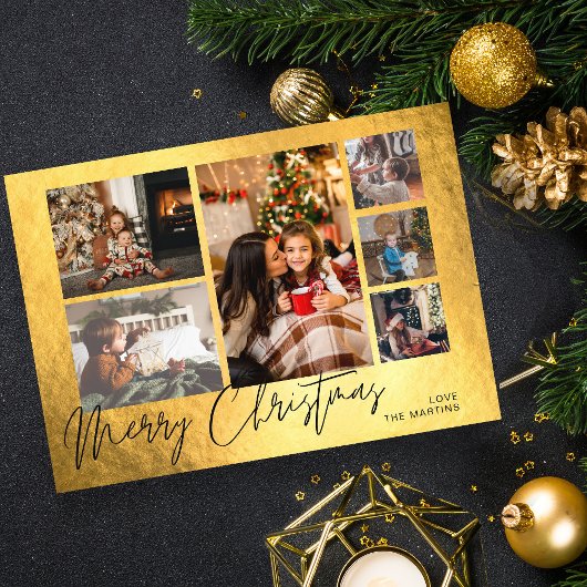 Carte Joyeux Noël Faux Gold Foil Multi Photo