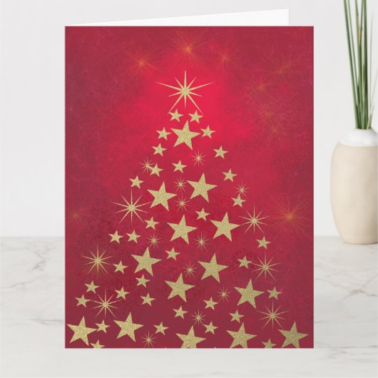 Carte Joyeux Noël faux or étoiles arbre de vacances (Devant)