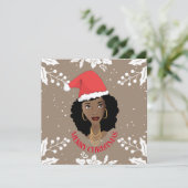 Carte Joyeux Noël, Femme noire, Chapeau rouge, Brown (Debout devant)