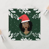 Carte Joyeux Noël, Femme noire, Chapeau rouge, Vert (Devant/Arrière en situation)
