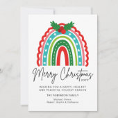 Carte Joyeux Noël Festif Rainbow Holly Moderne (Devant)