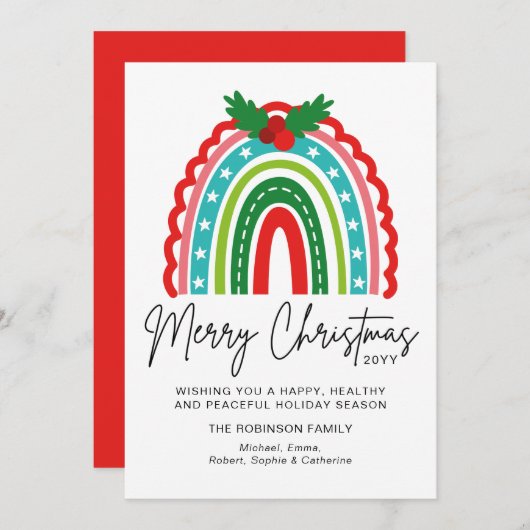 Carte Joyeux Noël Festif Rainbow Holly Moderne (Devant / Derrière)