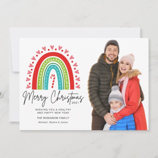 Carte Joyeux Noël Festif Sucre de canne arc-en-ciel Phot (Devant)
