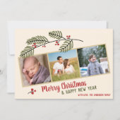 Carte Joyeux Noël| Feuillage et Baies Rouges 3 Photo  (Devant)