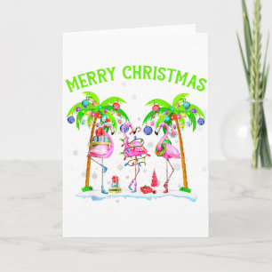Carte Joyeux Noël Flamant Xmas Palmier Lumière Trop