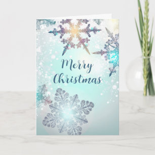 Carte Joyeux Noël Flocon de Neige Bleu Glaçon