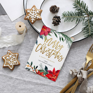 Carte Joyeux Noël floral Poinsettia