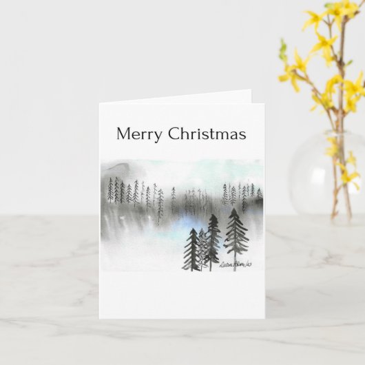 Carte Joyeux Noël, Forêt d'aquarelle d'arbre Abstrait (Fleur jaune)