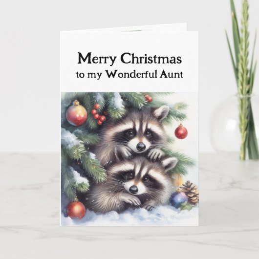 Carte Joyeux Noël Fun Raccoons Tante (Devant)