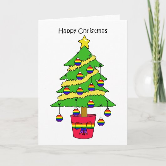 Carte Joyeux Noël Gay Dessin Arbre avec Boules (Devant)
