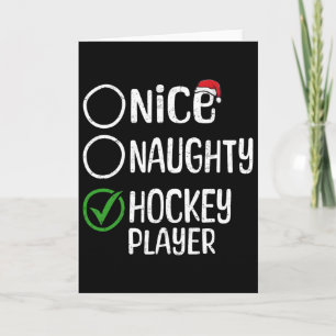 Carte Joyeux Noël Gentil Vilain Joueur de Hockey Liste d
