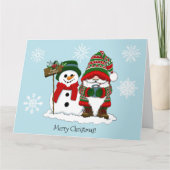 Carte Joyeux Noël Gnome Bonhomme de Neige Vacances d'Hiv (Devant)