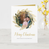 Carte Joyeux Noël Gold Holly Berry Wreath Photo (Fleur jaune)