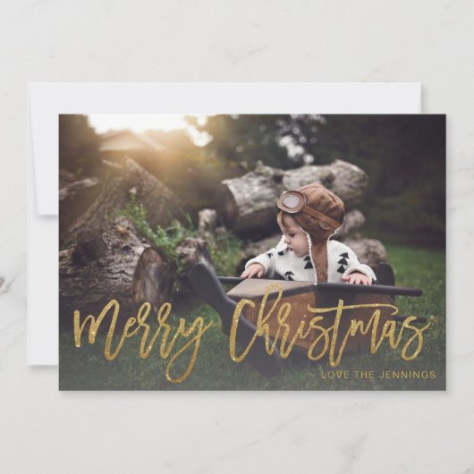 Carte Joyeux Noël Gold Parties scintillant Script Photo  (Devant)