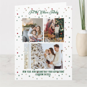Carte Joyeux Noël Green Holiday Card 3 Photo Collage