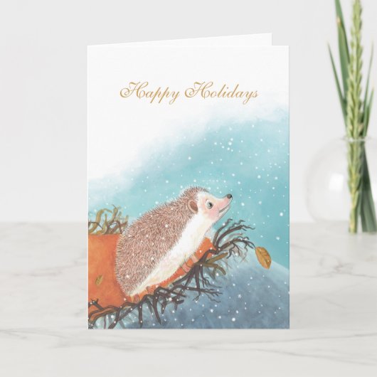 Carte Joyeux Noël Hérisson Mignon & Flocons de Neige (Devant)
