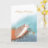 Carte Joyeux Noël Hérisson Mignon & Flocons de Neige (Fleur jaune)