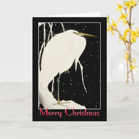 Carte Joyeux Noël - Héron en neige - Ohara Koson (Fleur jaune)